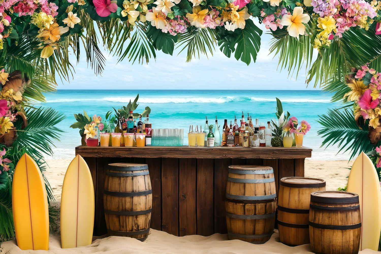 Photography Beach Backdrop Floral Tiki Bar Summer Backdrop GQ4-283