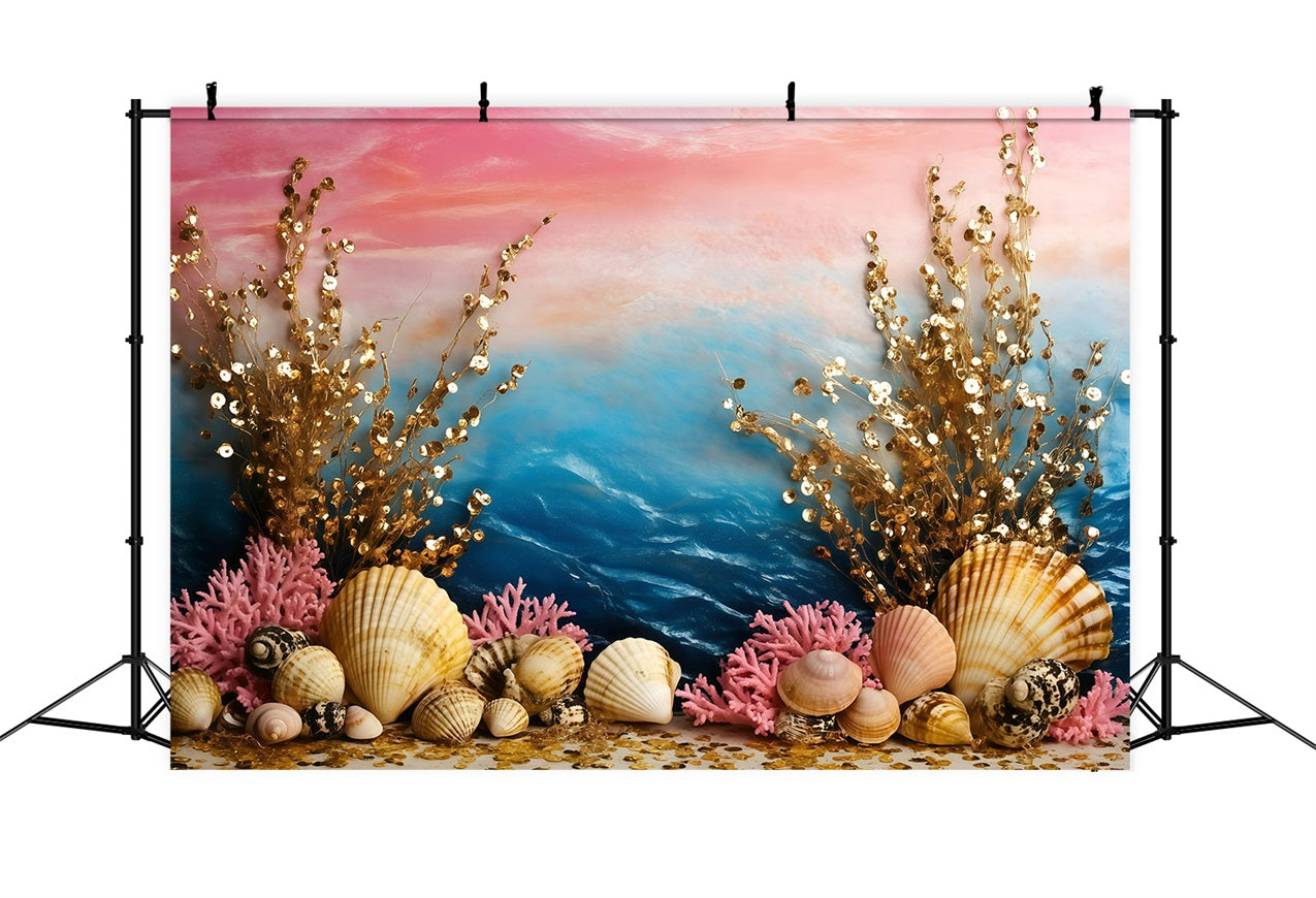 Summer Photo Backdrop Seashell Coral Ocean Backdrop GQ4-284