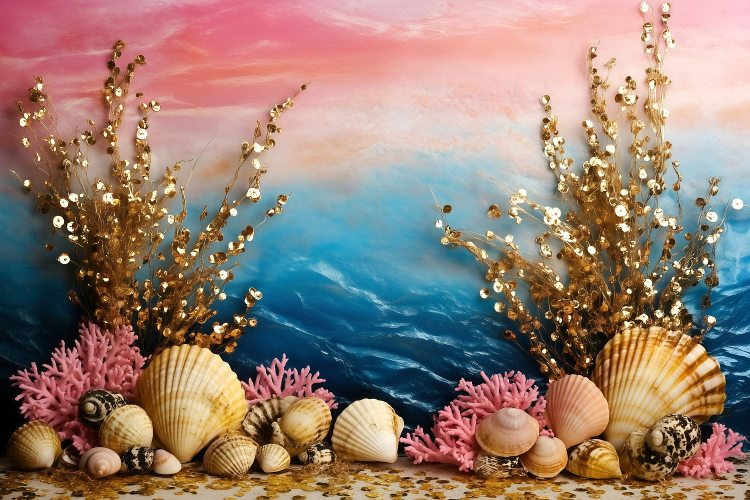 Summer Photo Backdrop Seashell Coral Ocean Backdrop GQ4-284