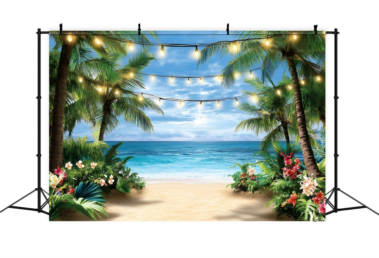 Tropical Beach Backdrop String Lights Summer Backdrop GQ4-287
