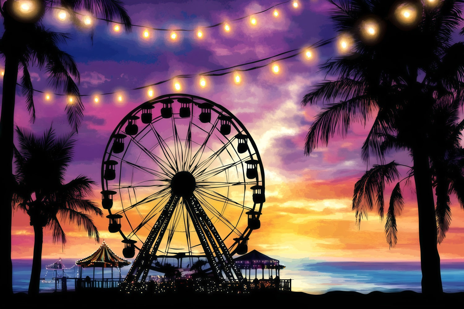 Summer Photo Backdrop Tropical Carnival Night Backdrop GQ4-289