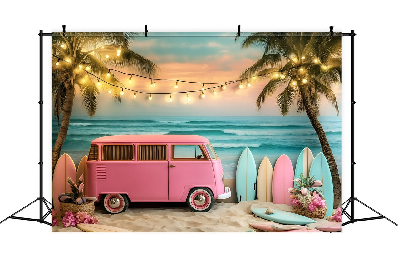 Tropical Photo Backdrop Beach Van Summer Surfing Backdrop GQ4-290