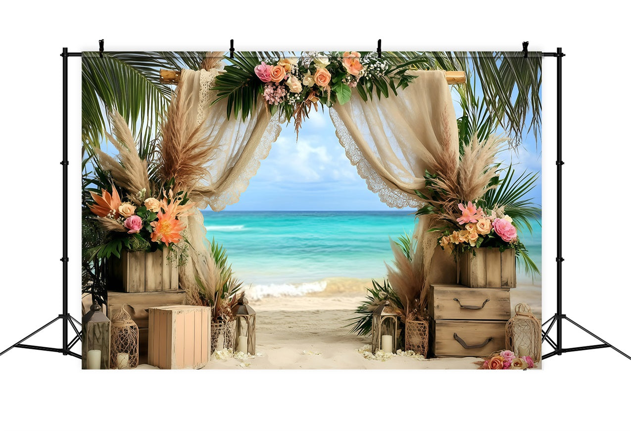 Beach Wedding Backdrop Floral Arch Bohemian Summer Backdrop GQ4-291