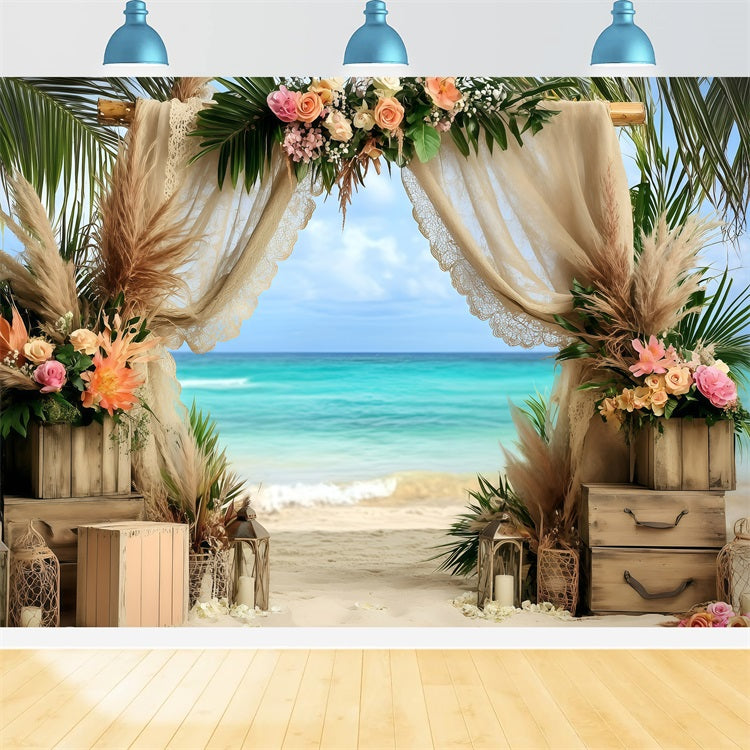 Beach Wedding Backdrop Floral Arch Bohemian Summer Backdrop GQ4-291