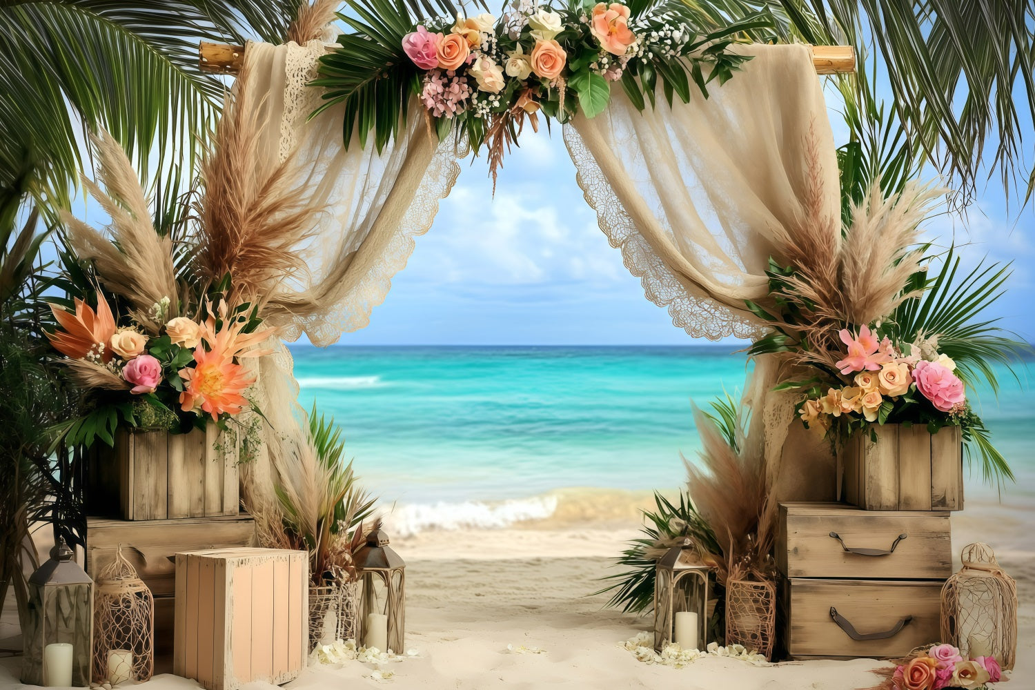 Beach Wedding Backdrop Floral Arch Bohemian Summer Backdrop GQ4-291
