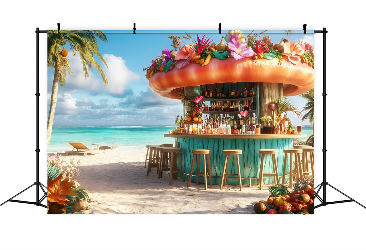 Beach Scene Backdrop Summer Cocktail Bar Paradise Backdrop GQ4-293