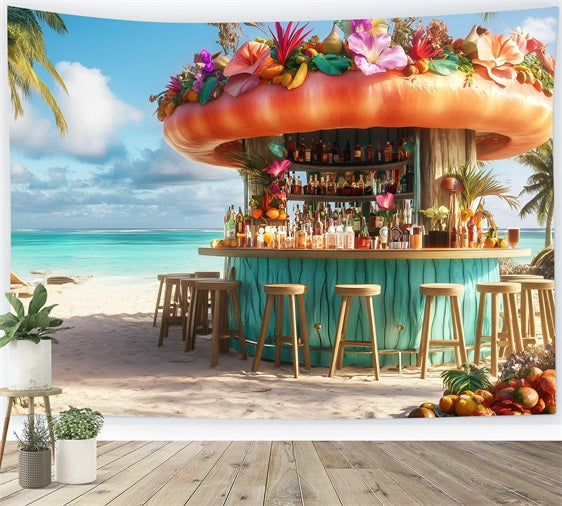 Beach Scene Backdrop Summer Cocktail Bar Paradise Backdrop GQ4-293