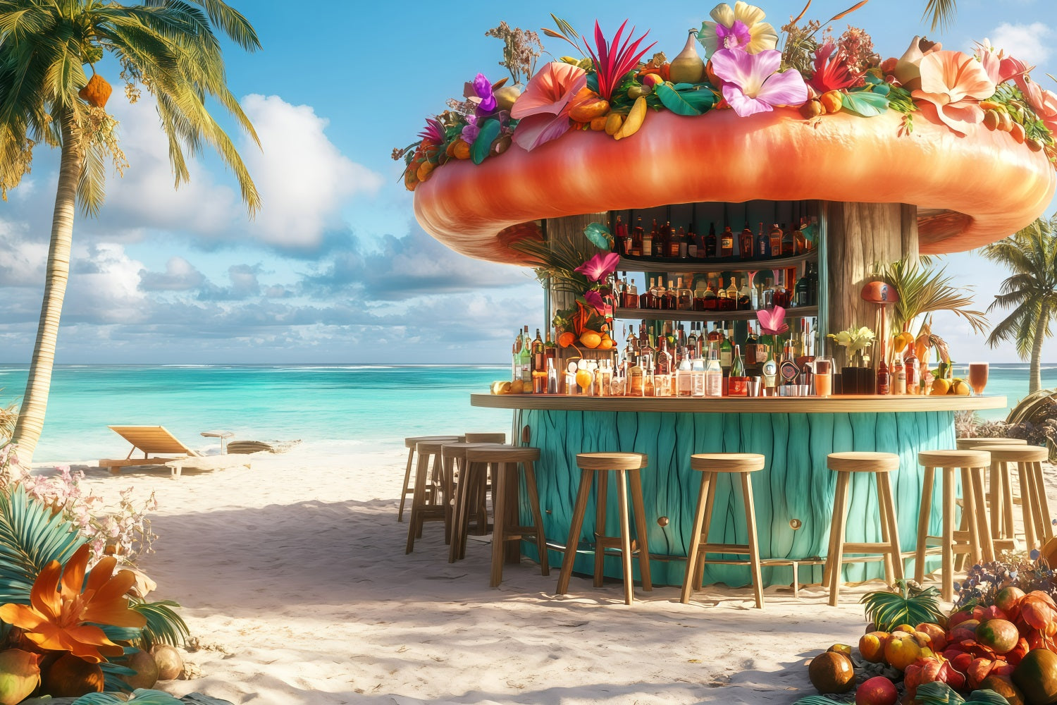 Beach Scene Backdrop Summer Cocktail Bar Paradise Backdrop GQ4-293
