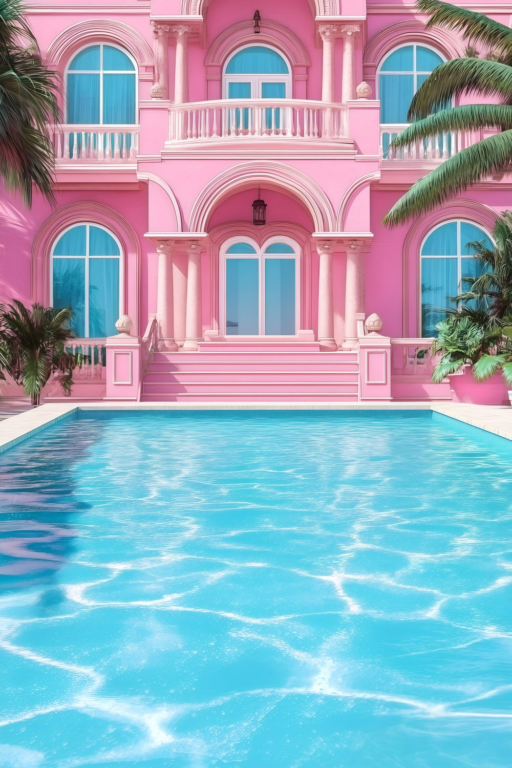 Tropical Backdrop Pink Mansion Poolside Summer Backdrop GQ4-296