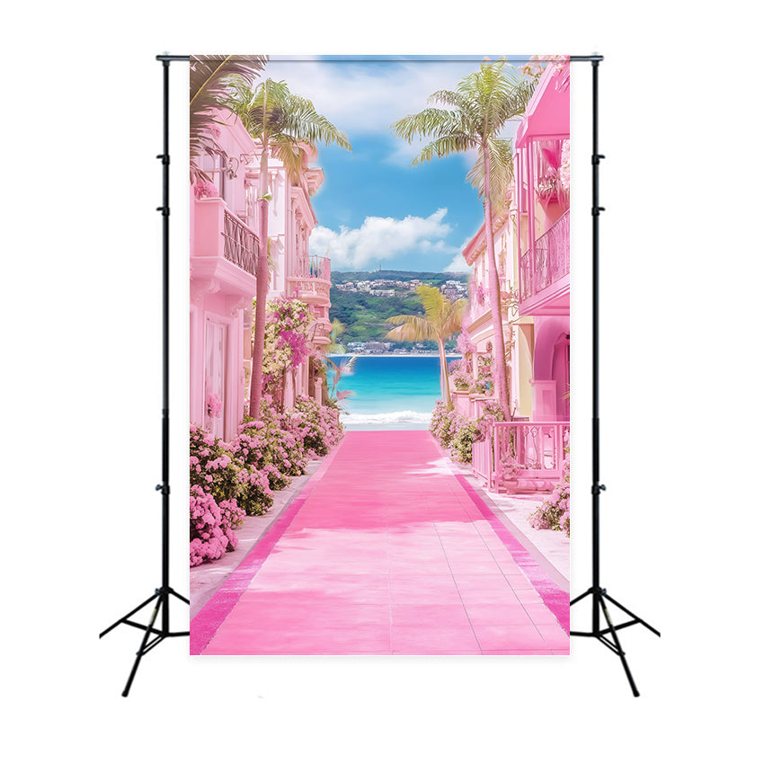 Beach Photography Backdrop Summer Pink Resort Path Backdrop GQ4-297