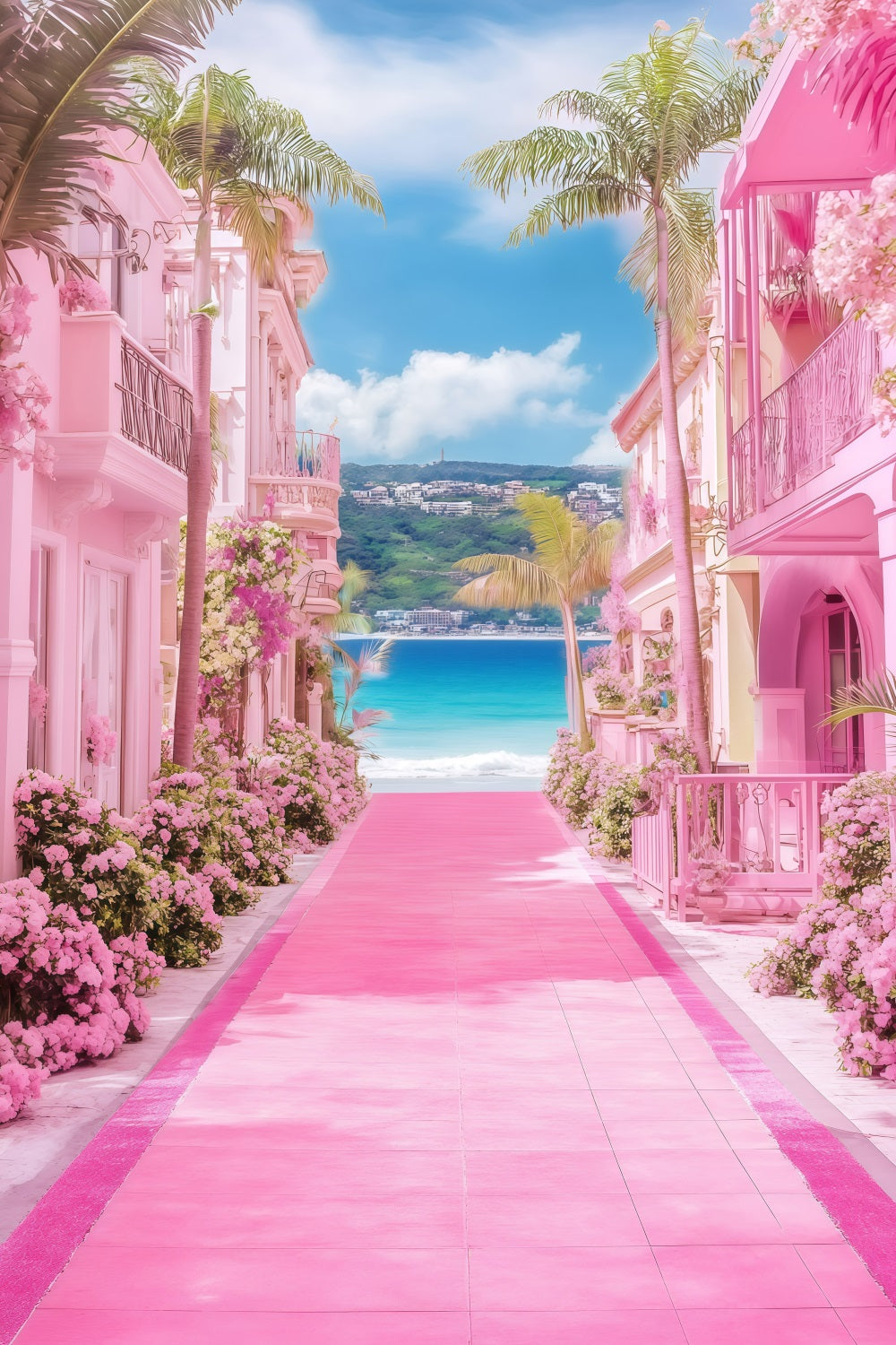 Beach Photography Backdrop Summer Pink Resort Path Backdrop GQ4-297