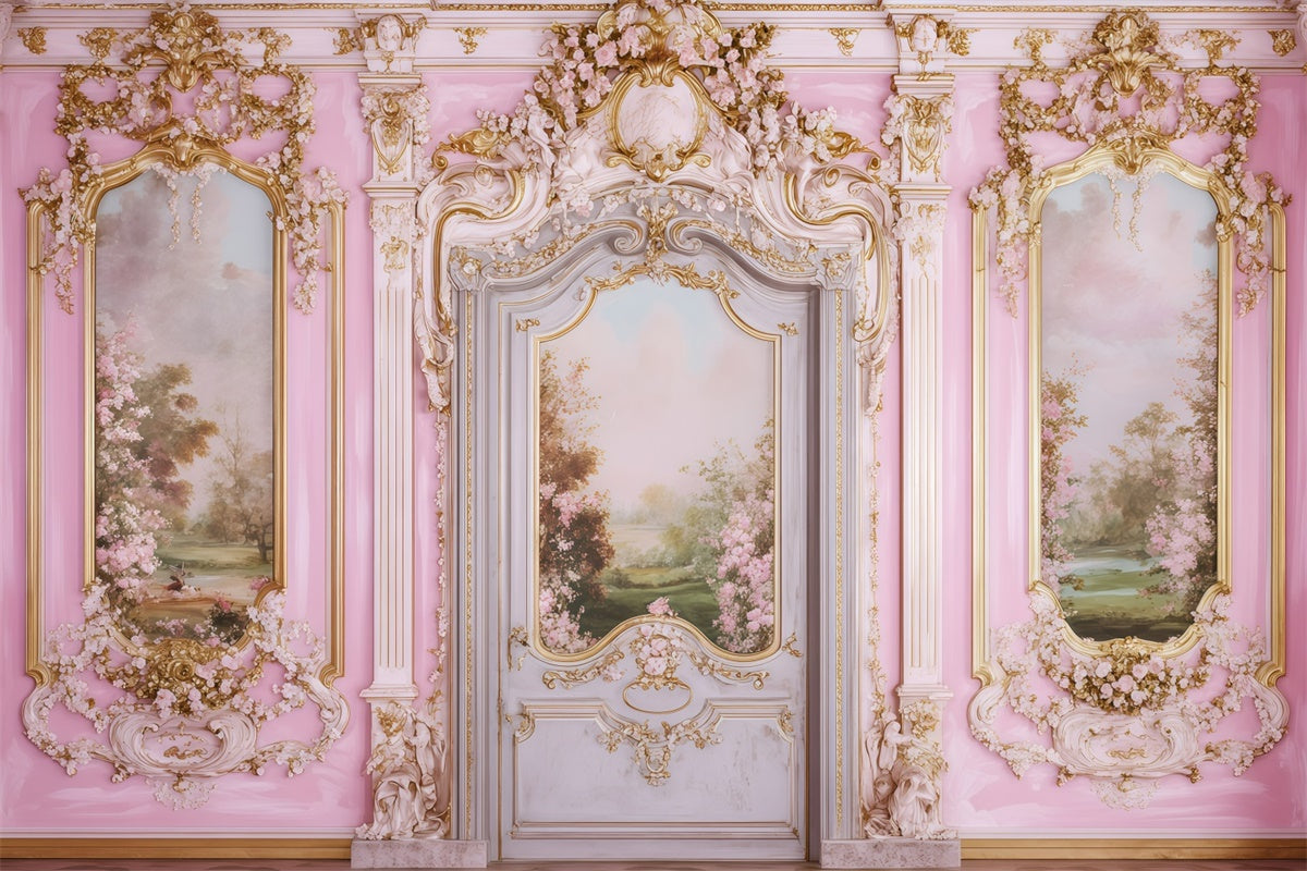Vintage Wall Backdrop Floral Pink Gold Wall Vintage Photo Backdrop GQ4-303
