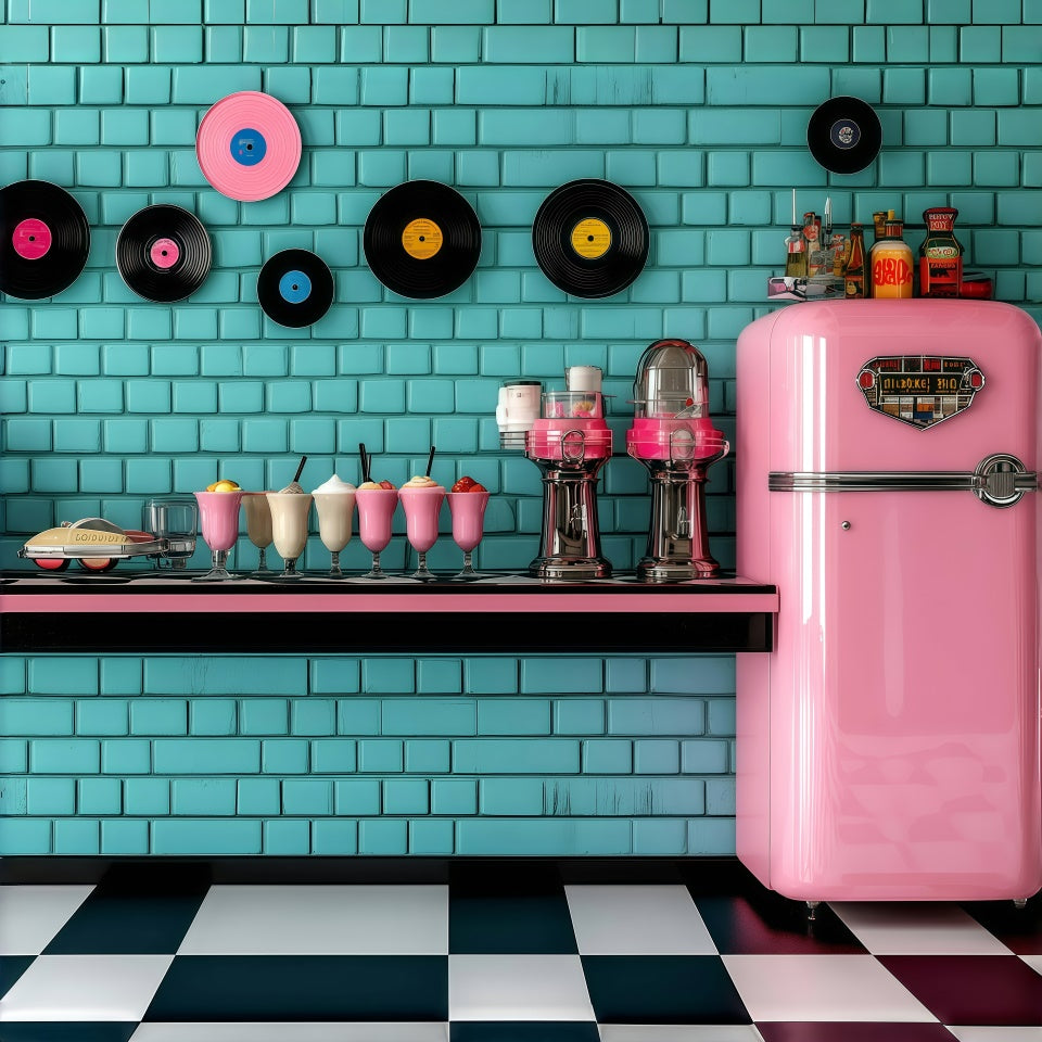 Vintage Photography Backdrops Ice Cream Parlor Wall Backdrop GQ4-310