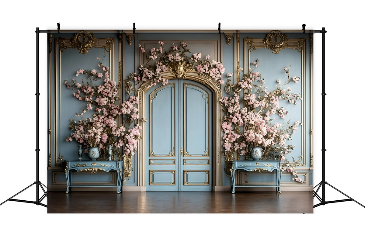 Vintage Wall Backdrop Blue Vintage Floral Door Backdrop GQ4-319