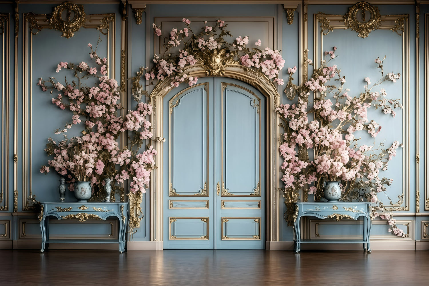 Vintage Wall Backdrop Blue Vintage Floral Door Backdrop GQ4-319