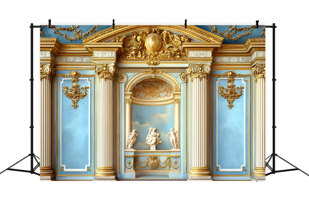 Backdrop Collums Vintage Wall Backdrop Ornate Columns Blue Wall Vintage Backdrop GQ4-32