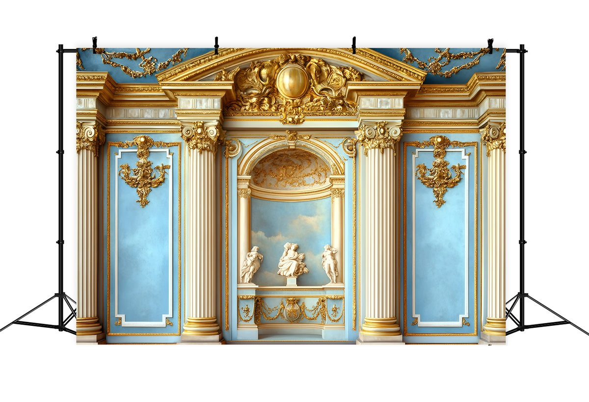 Vintage Wall Backdrop Ornate Columns Blue Wall Vintage Backdrop GQ4-322