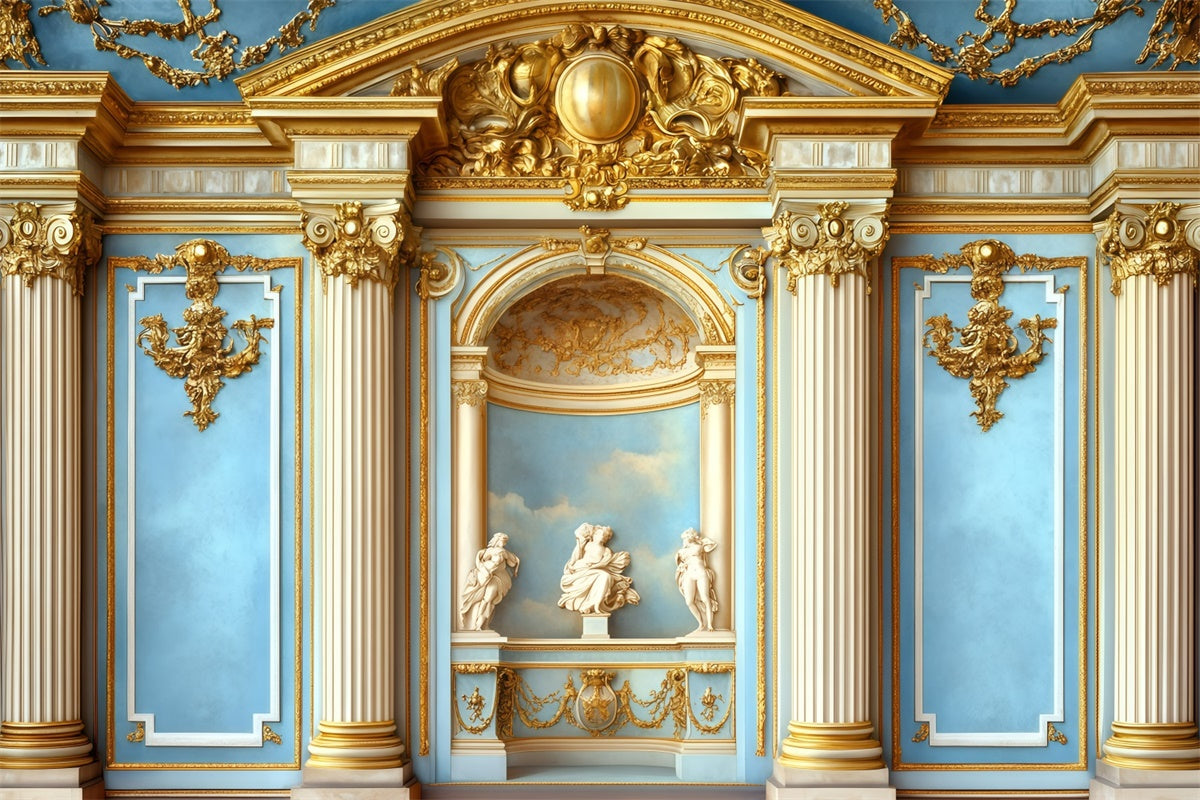Vintage Wall Backdrop Ornate Columns Blue Wall Vintage Backdrop GQ4-322