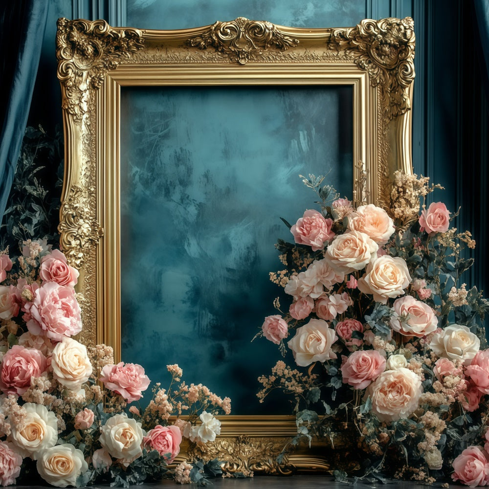 Retro Photo Backdrop Antique Gold Frame Floral Vintage Backdrop GQ4-326