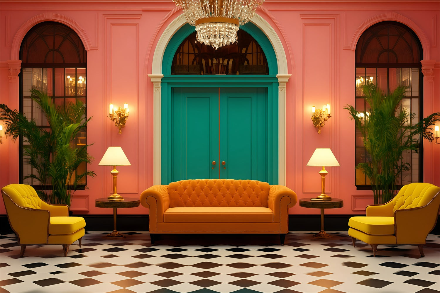 Staycation Backdrop Vintage Backdrop For Photoshoot Colorful Hotel Lobby Backdrop GQ4-329