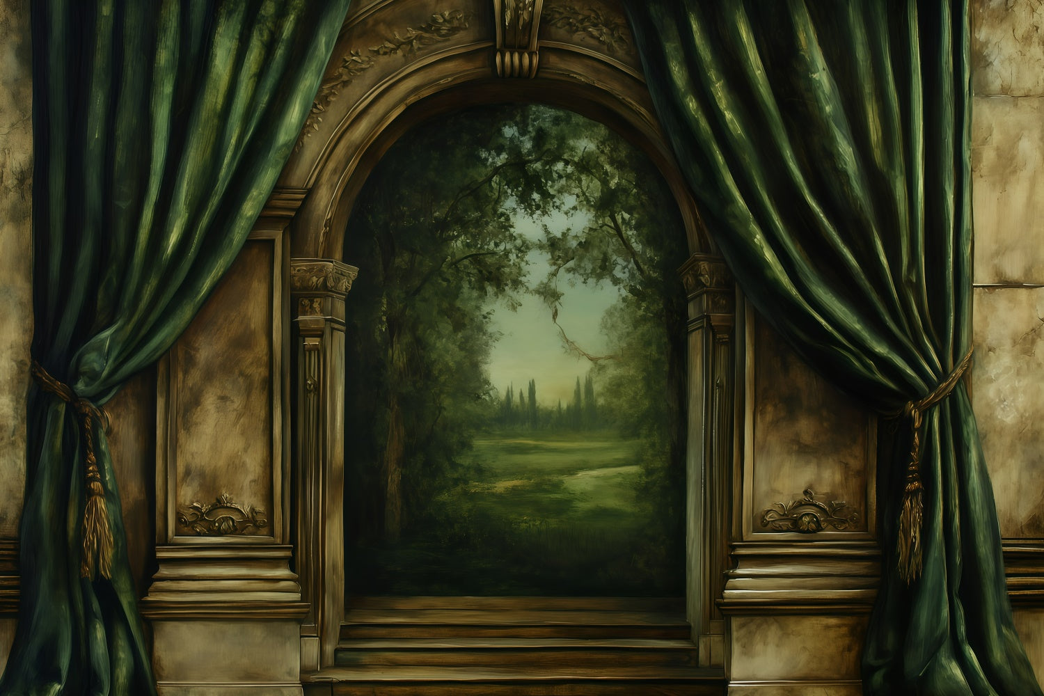 Antique Backdrop Forest Archway Curtain Vintage Photo Backdrops GQ4-330