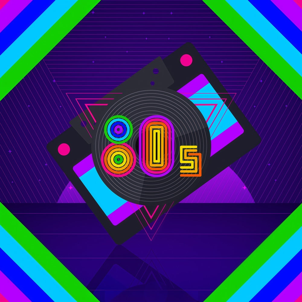 80's Photo Backdrop Glowing Tape Record Backdrop GQ4-358