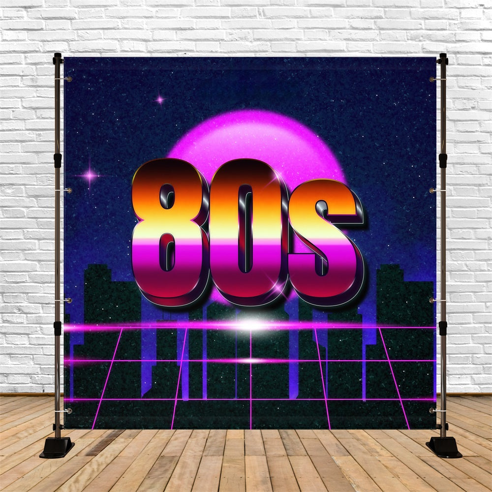 80s Backdrop Neon Grid Purple Horizon Backdrop GQ4-363