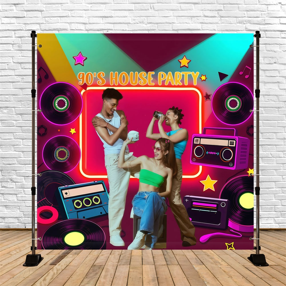90s Backdrop Nostalgic Boombox Records Personalized Backdrop GQ4-365