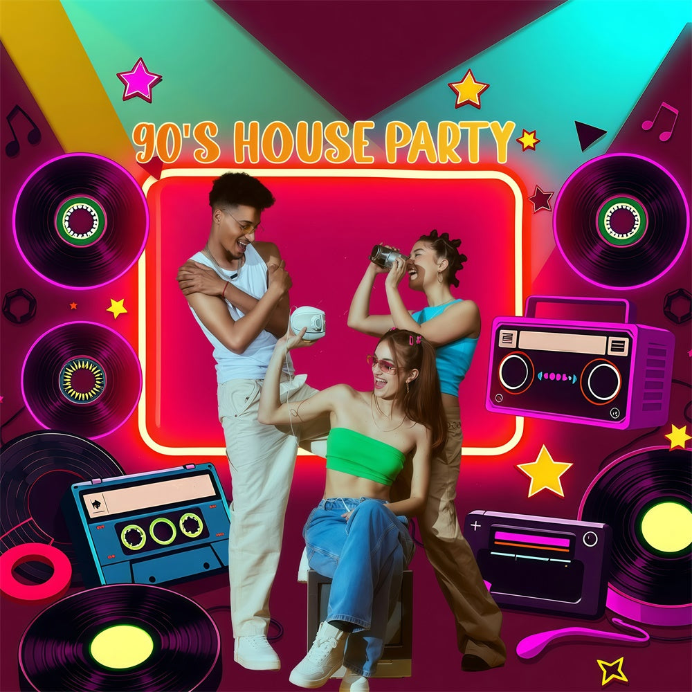 90s Backdrop Nostalgic Boombox Records Personalized Backdrop GQ4-365