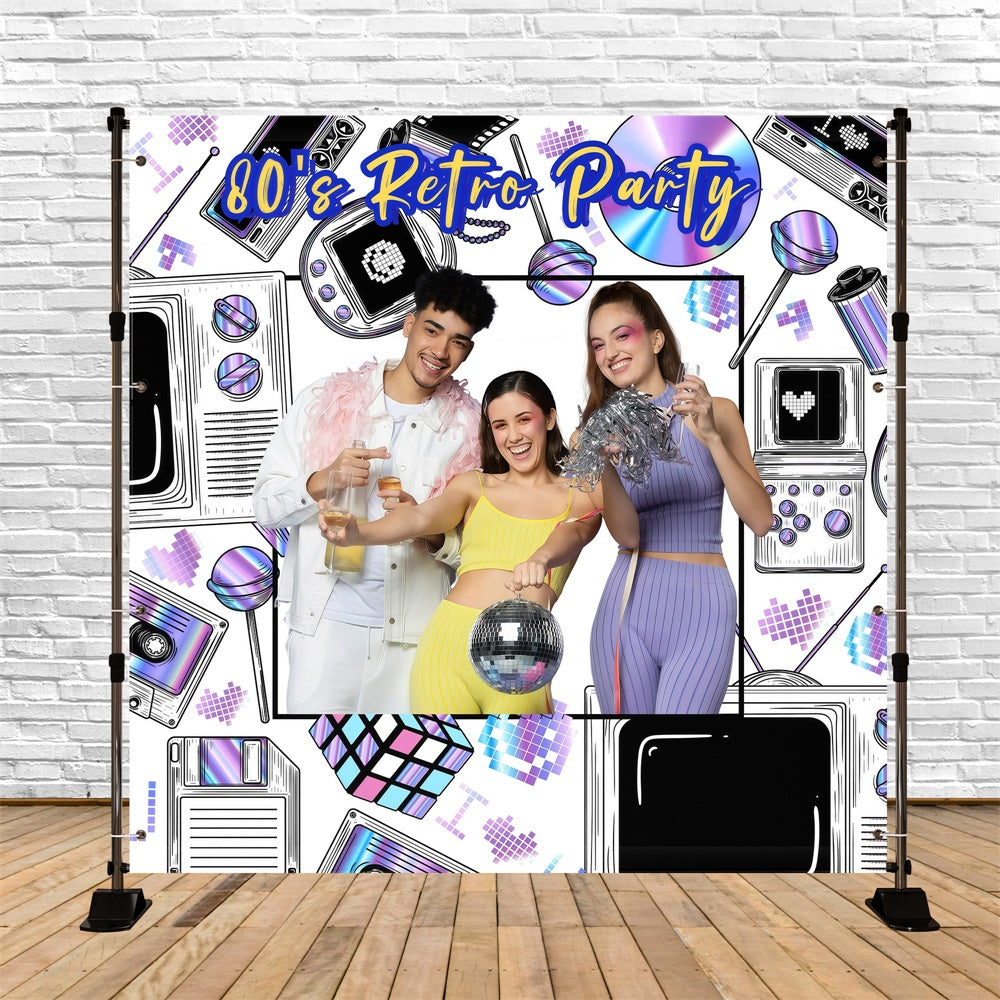 80s Photo Backdrop Vintage Doodle Style Customized Backdrop GQ4-366