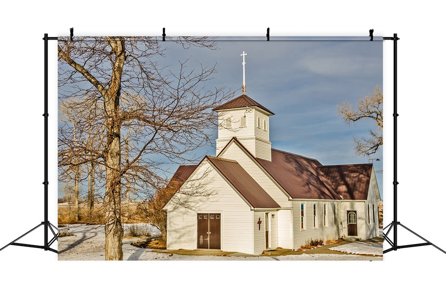 Church Photo Backdrop Rural Snow Architecture Backdrop GQ4-66