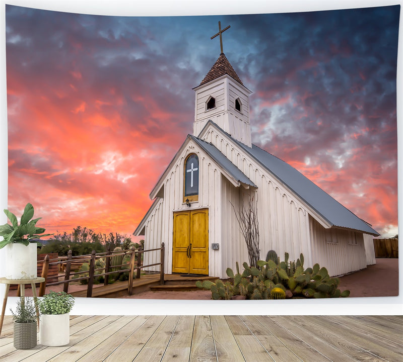 Aperturee Sunset Sky Retro Church Floral Path Sweep Backdrop