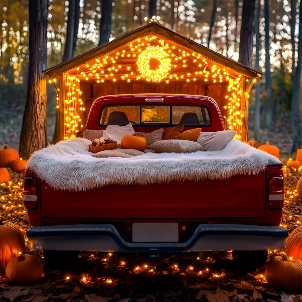 Fall Forest Backdrop Red Truck Pumpkin Decor Backdrop GQ5-101