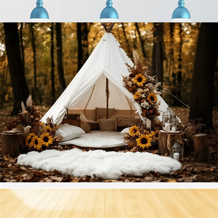 Fall Forest Backdrop Forest Tent Sunflowers Backdrop GQ5-103
