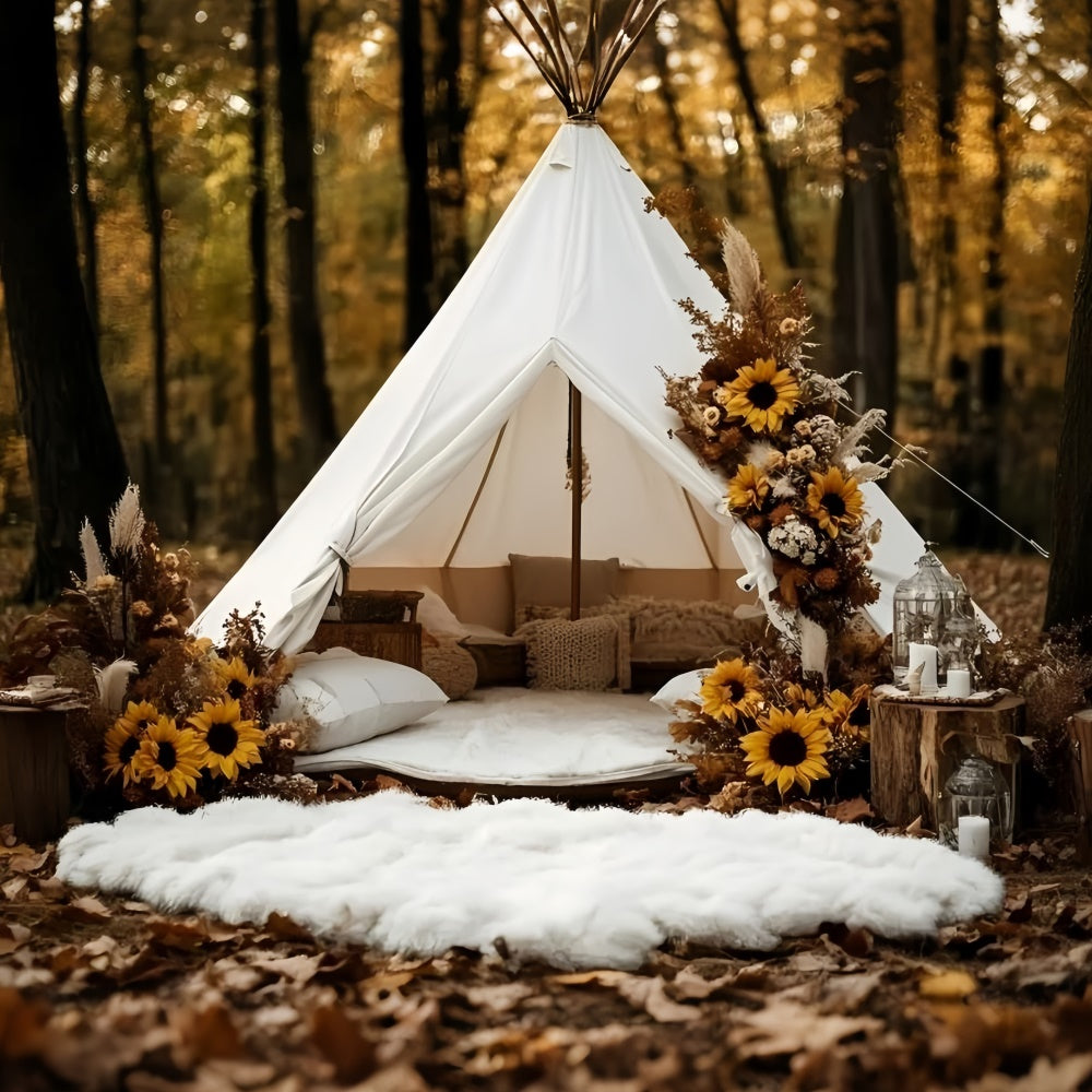 Fall Forest Backdrop Forest Tent Sunflowers Backdrop GQ5-103