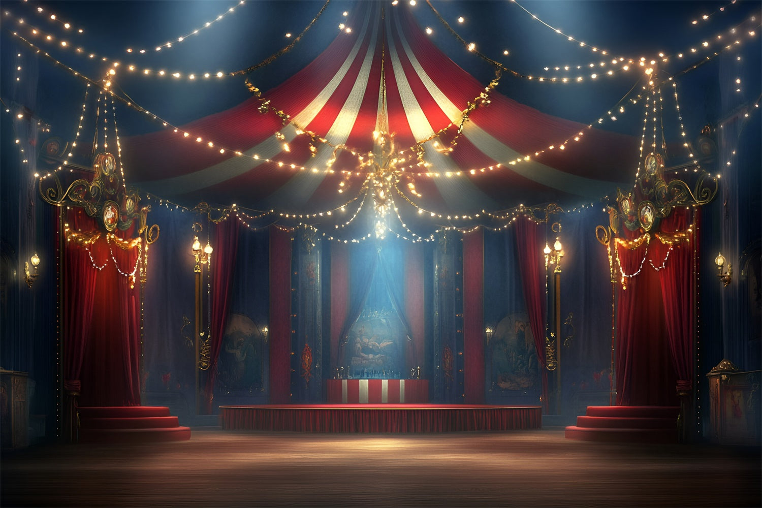 Vintage Circus Backdrop Night Circus String Lights Backdrop GQ5-109