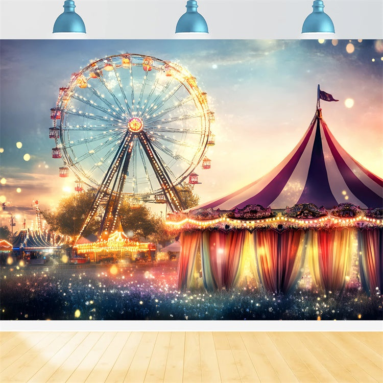 Carnival Theme Backdrop Ferris Wheel Sunset Lights Backdrop GQ5-111