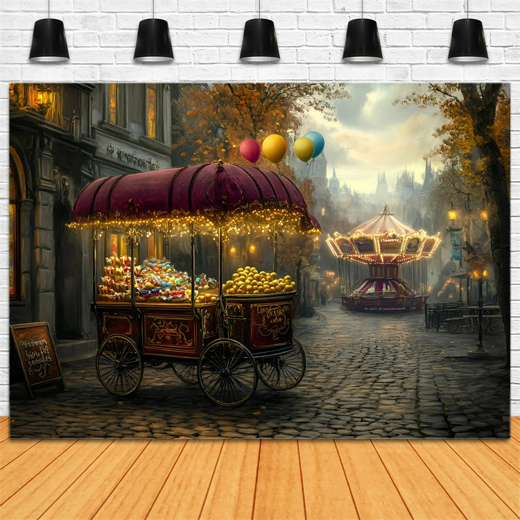 Carnival Photo Backdrop Carnival Treat Cart Night Backdrop GQ5-112