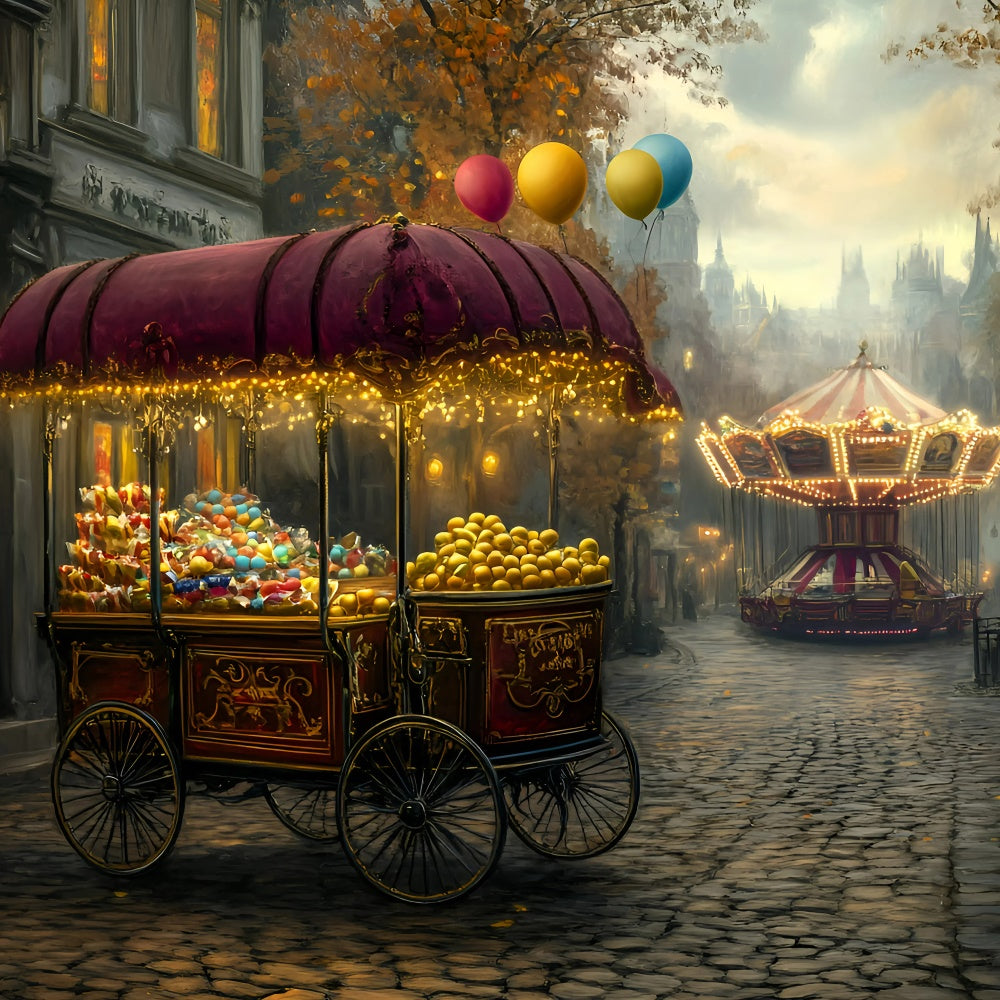 Carnival Photo Backdrop Carnival Treat Cart Night Backdrop GQ5-112
