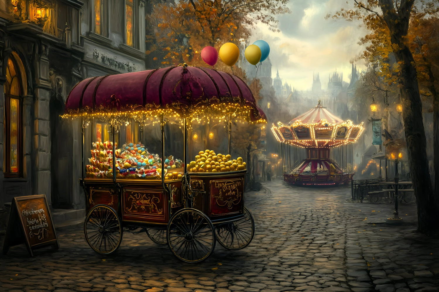 Carnival Photo Backdrop Carnival Treat Cart Night Backdrop GQ5-112