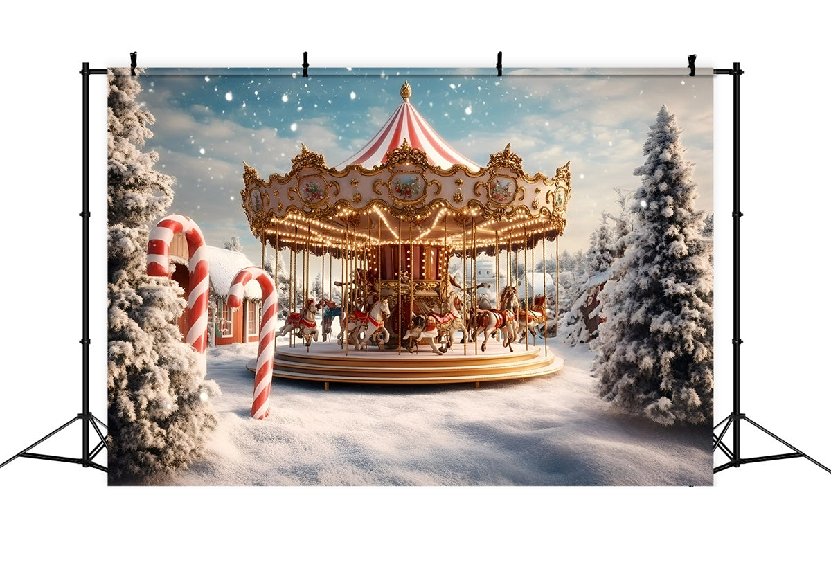 Carnival Backdrop Winter Carousel Snow Christmas Backdrop GQ5-114
