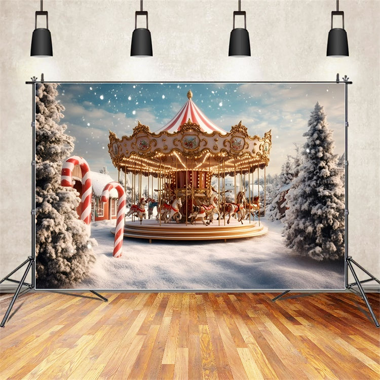 Carnival Backdrop Winter Carousel Snow Christmas Backdrop GQ5-114
