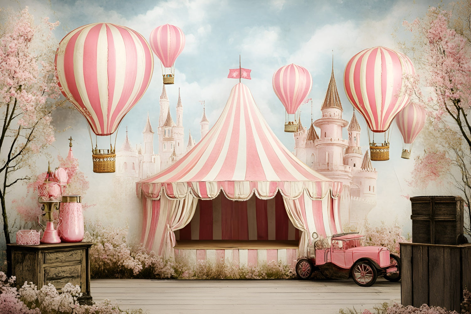 Carnival Tent Backdrop Fantasy Pink Castle Balloon Backdrop GQ5-115