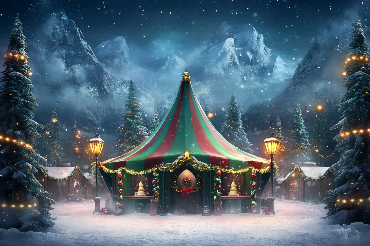 Carnival Tent Backdrop Winter Magic Tent Wreath Backdrop GQ5-116