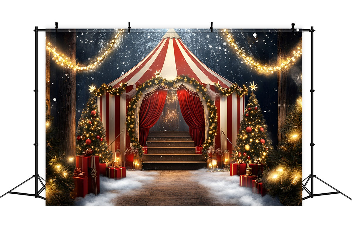 Circus Tent Backdrop Holiday Striped Tent Lights Backdrop GQ5-117