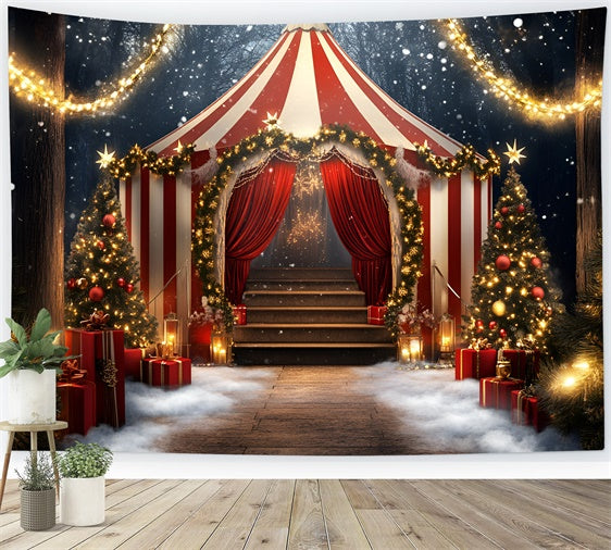 Circus Tent Backdrop Holiday Striped Tent Lights Backdrop GQ5-117