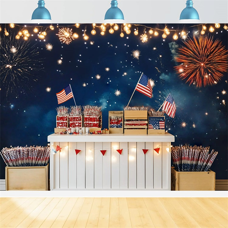 4th of July Fireworks Backdrop Celebration Flag Booth Backdrop GQ5-12