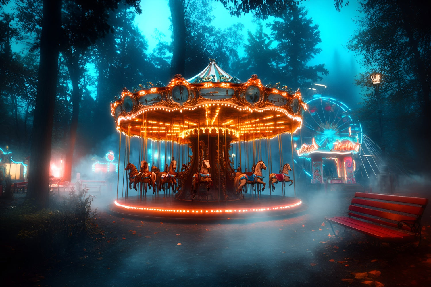 Carnival Backdrop Enchanted Forest Carousel Ferris Backdrop GQ5-123