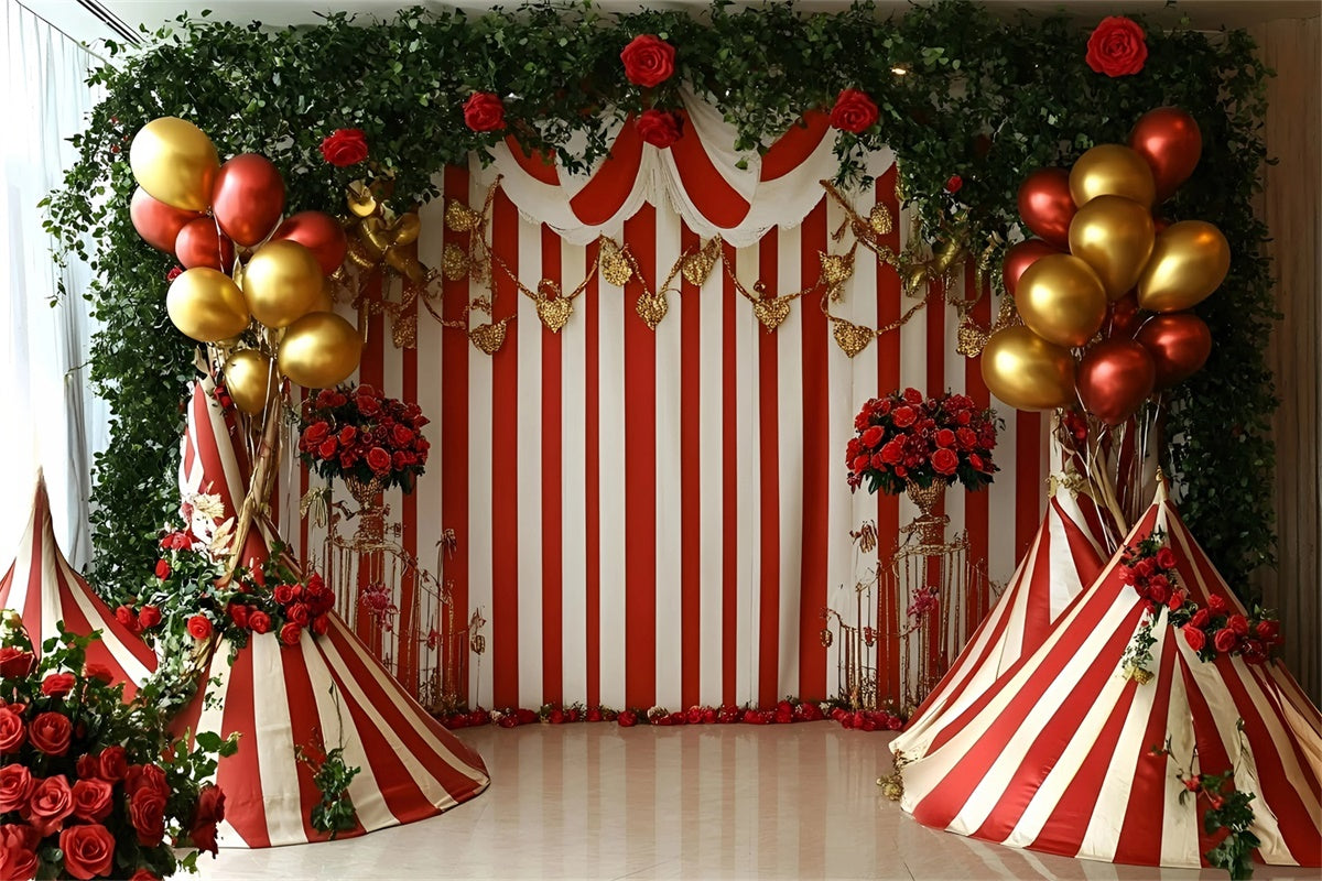 Circus Theme Backdrop Balloon Roses Striped Tent Backdrop GQ5-130