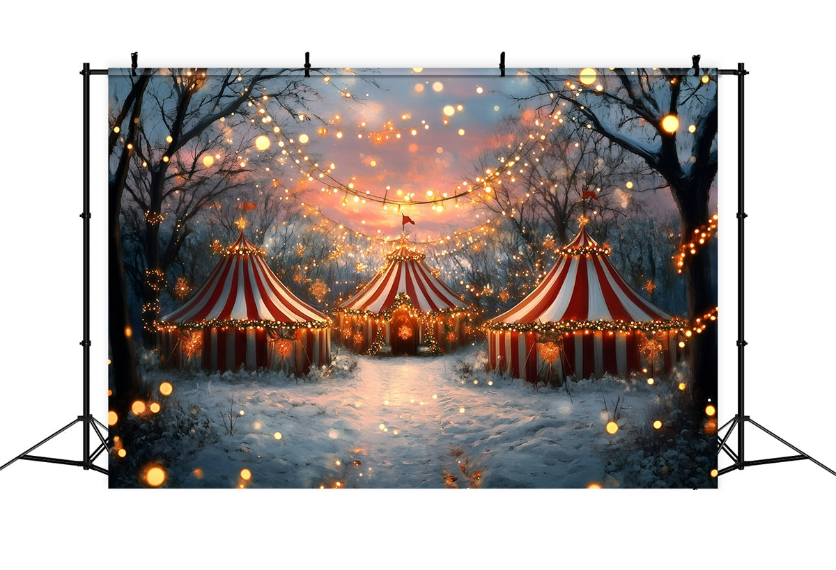 Carnival Tent Backdrop Snowy Christmas Lights Backdrop GQ5-131